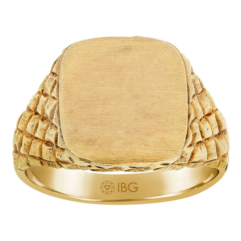 Satin Top and polished Cut Side Signet Ring 12x13.5mm in 14k Yellow Gold  image number null