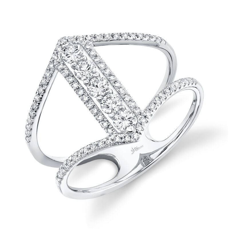 Shy Creation: Diamond Open Bar Fashion Ring in 14k White Gold image number null
