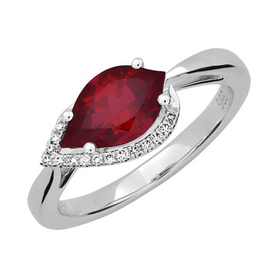 Chatham Flame Created Ruby Ring in 14k White Gold