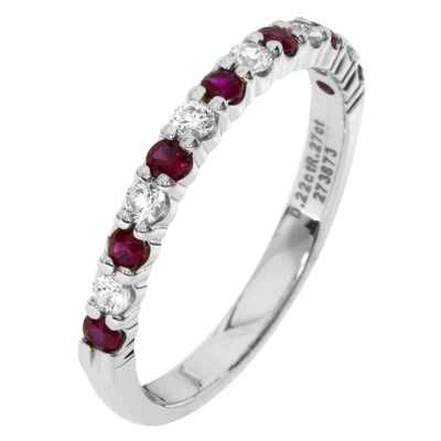 Diamond & Ruby Prong Set 1/4ctw. Band in 14k White Gold