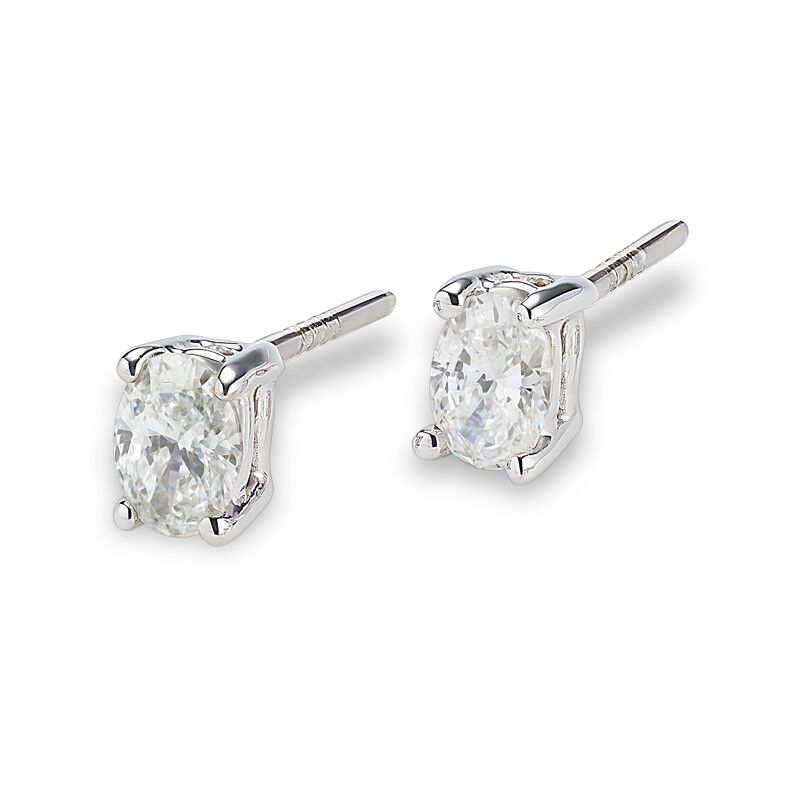 Lab Grown 3/4ct. Diamond Oval Stud Earrings in 14k White Gold image number null