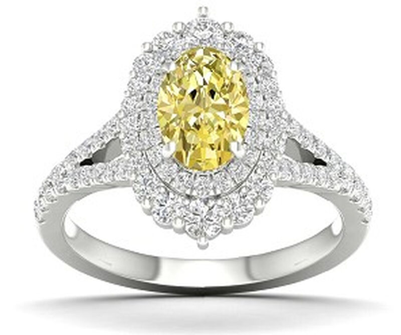 JK Crown Lab Grown 1 3/4ctw. Yellow Diamond Double Halo Engagement Ring in 14k White Gold image number null