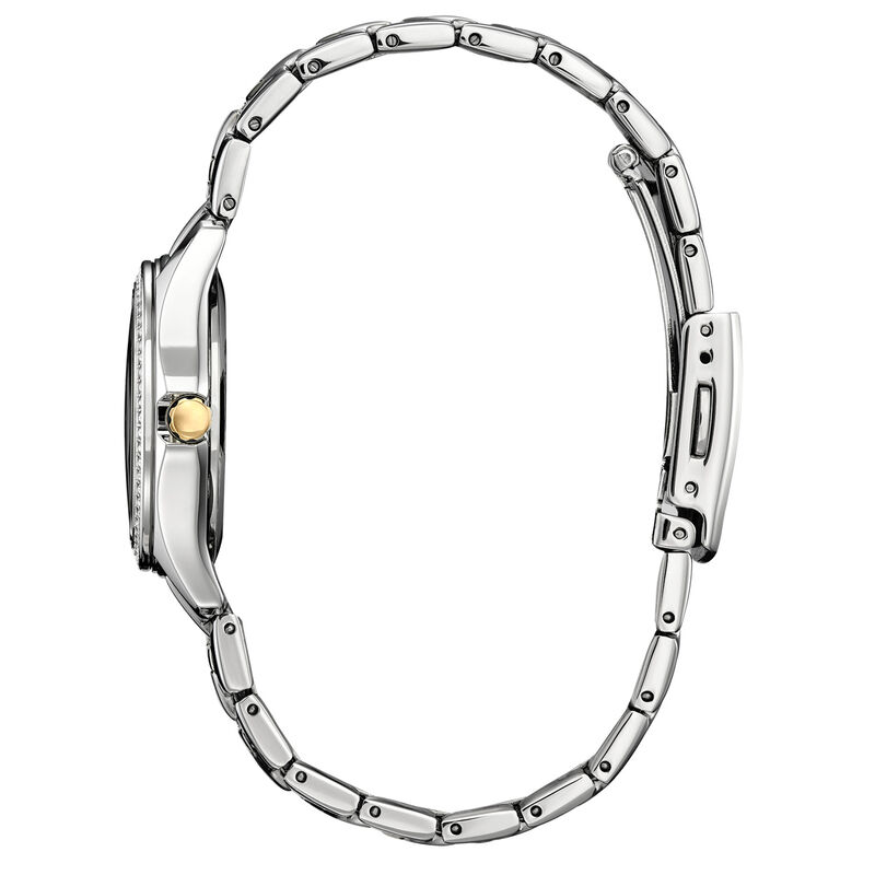 Citizen Ladies' Silhouette Crystal Gold Tone Stainless Steel Silver Dial With Date Bracelet 30mm Watch FE1146-71A image number null