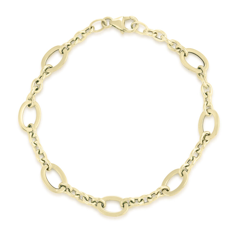 Polished Alternaring Oval & Round Link Bracelet in 14k Yellow Gold image number null