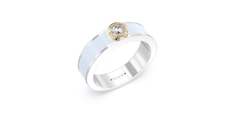 Brilliant-Cut Lab Grown Diamond Center Bezel Light Blue Ceramic Ring in Sterling Silver image number null