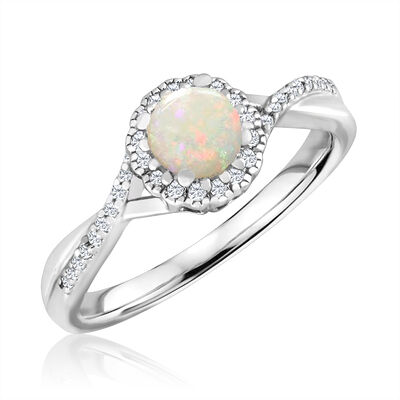 Round-Cut Opal & Diamond Infinity Ring in Sterling Silver