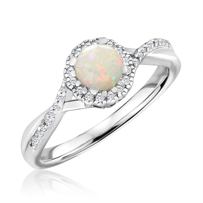 Round-Cut Opal & Diamond Infinity Ring in Sterling Silver image number null