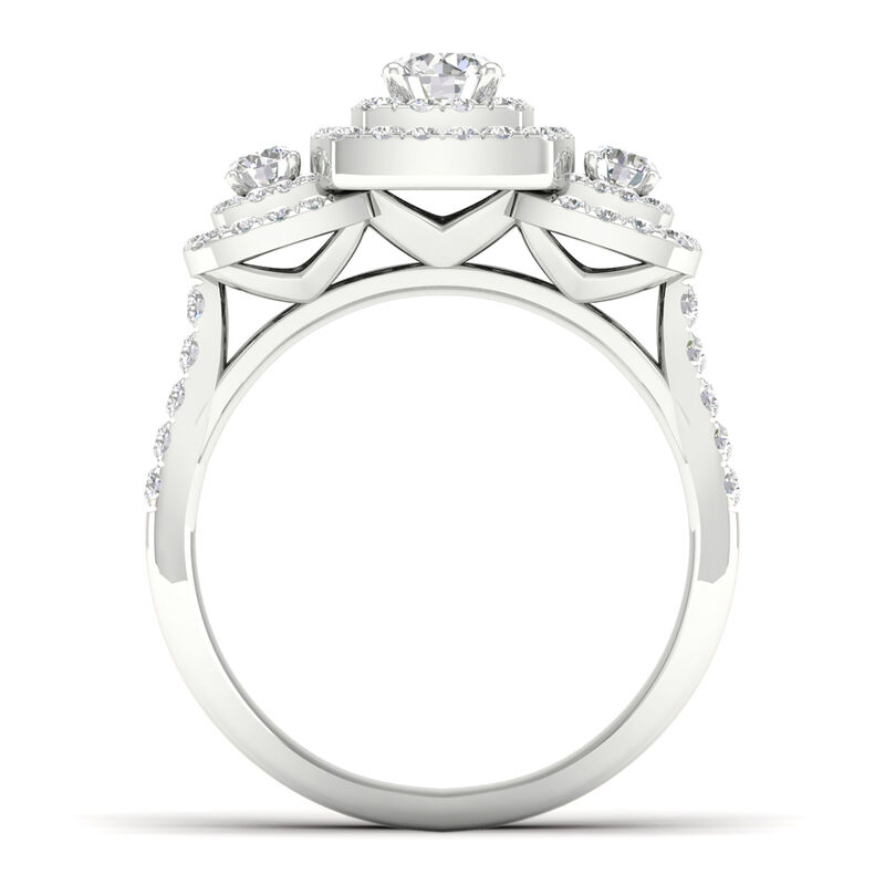 Diamond 1ctw. Three-Stone Halo Engagement Ring in 14k White Gold image number null