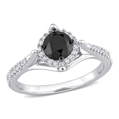 Black & White 1 1/5ctw. Diamond Halo Engagement Ring in 10k White Gold