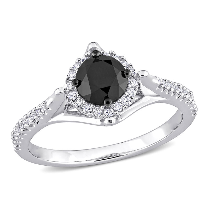 Black & White 1 1/5ctw. Diamond Halo Engagement Ring in 10k White Gold image number null
