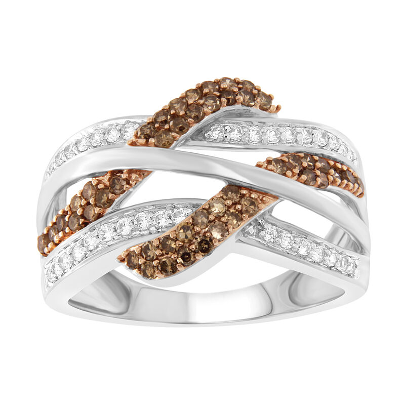 Champagne & White Diamond Crossover Ring 1/2ctw in 10K Rose Gold image number null