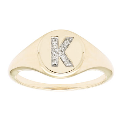 Diamond Initial K Signet Ring in 14k Yellow Gold