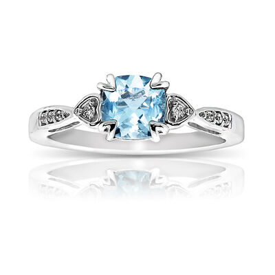 Aquamarine & Diamond Ring in 10k White Gold 