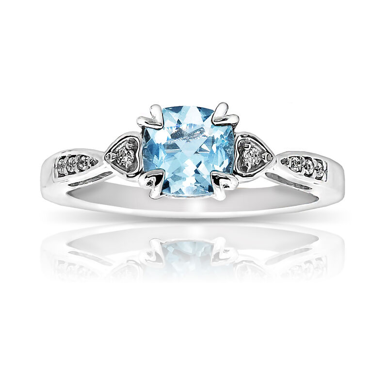 Aquamarine & Diamond Ring in 10k White Gold  image number null