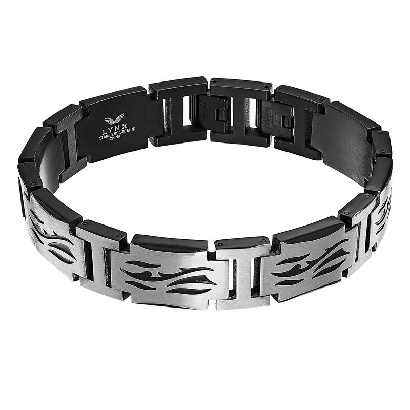 Men's Stainless Steel Etched Black Fold Over Clasp Bracelet  image number null