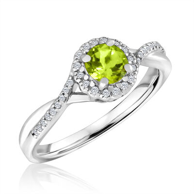 Round-Cut Peridot & Diamond Infinity Ring in Sterling Silver