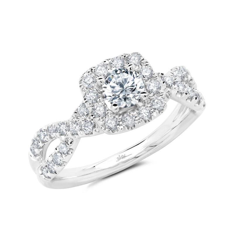 Shy Creation Cushion-Cut Halo Twist 1ctw. Diamond Engagement Ring in 14k White Gold image number null