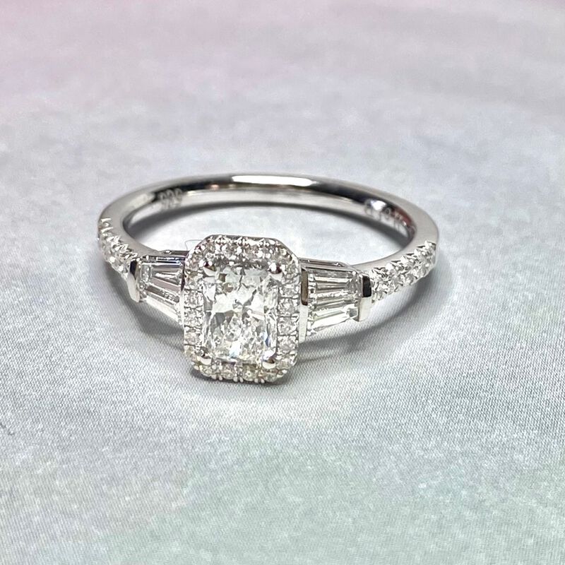 Rayne. Radiant-Cut 1ctw. Diamond Halo Engagement Ring in 14K White Gold image number null