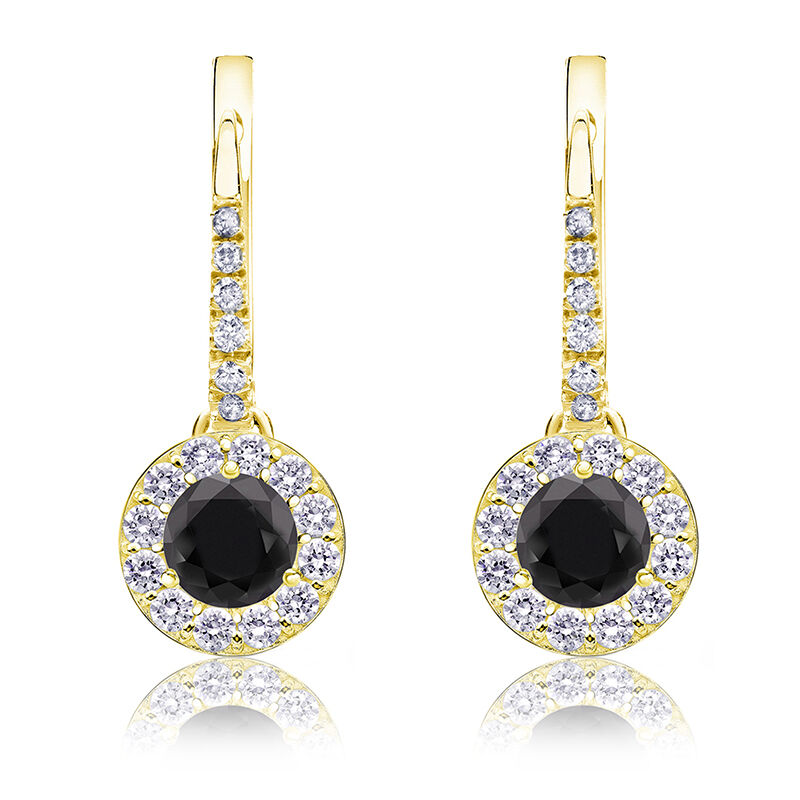 Black Diamond Halo 1ct. Drop Earrings in 14k Yellow Gold image number null