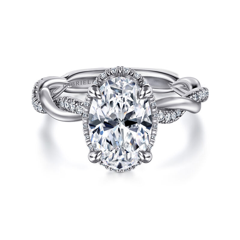 Gabriel & Co. "Ama" 14k White Gold Twist Hidden Halo Oval Setting image number null