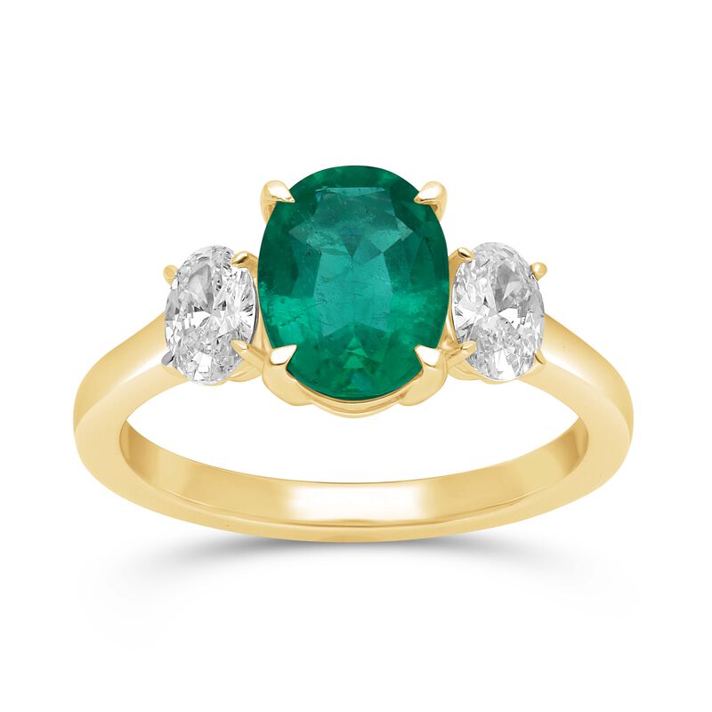 Oval-Cut Created Emerarld & Lab Grown Diamond Ring in 10k Yellow Gold image number null