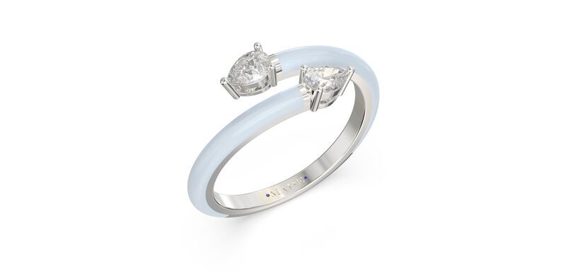 Pear-Shaped Lab Grown Diamond Light Blue Ceramic Wrap Around Ring in Sterling Silver image number null
