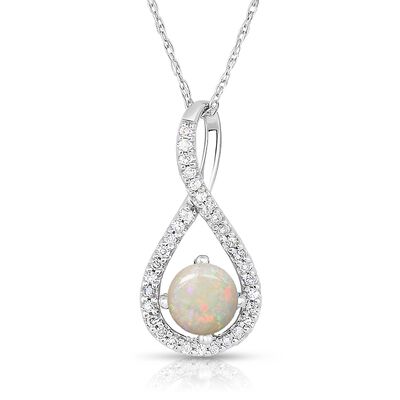 Opal & Diamond Infinity Drop Pendant in Sterling Silver