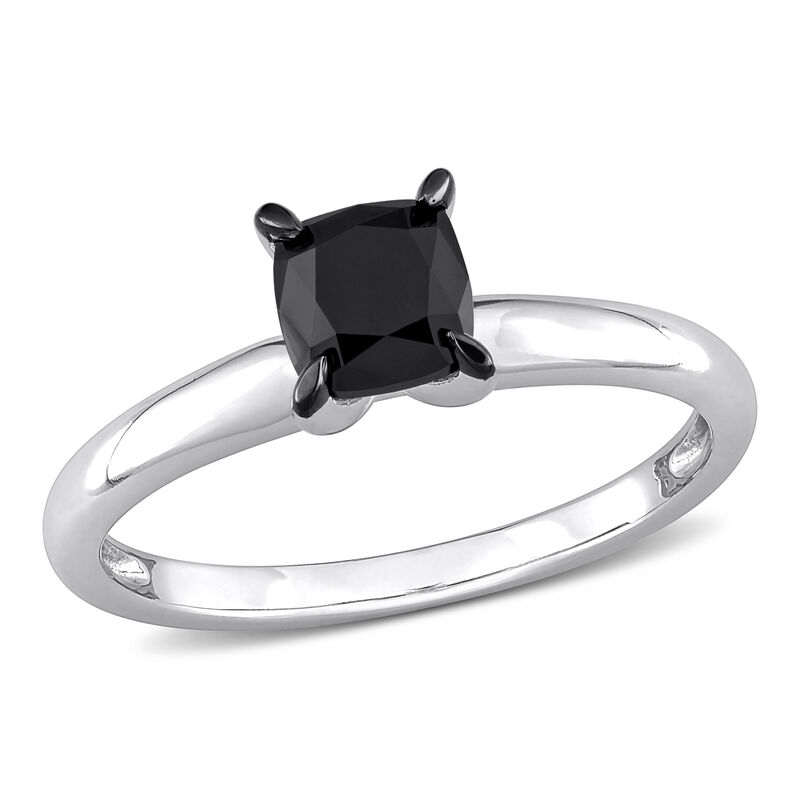  Cushion-Cut 1ctw. Black Diamond Solitaire Engagement Ring in 14k White Gold image number null