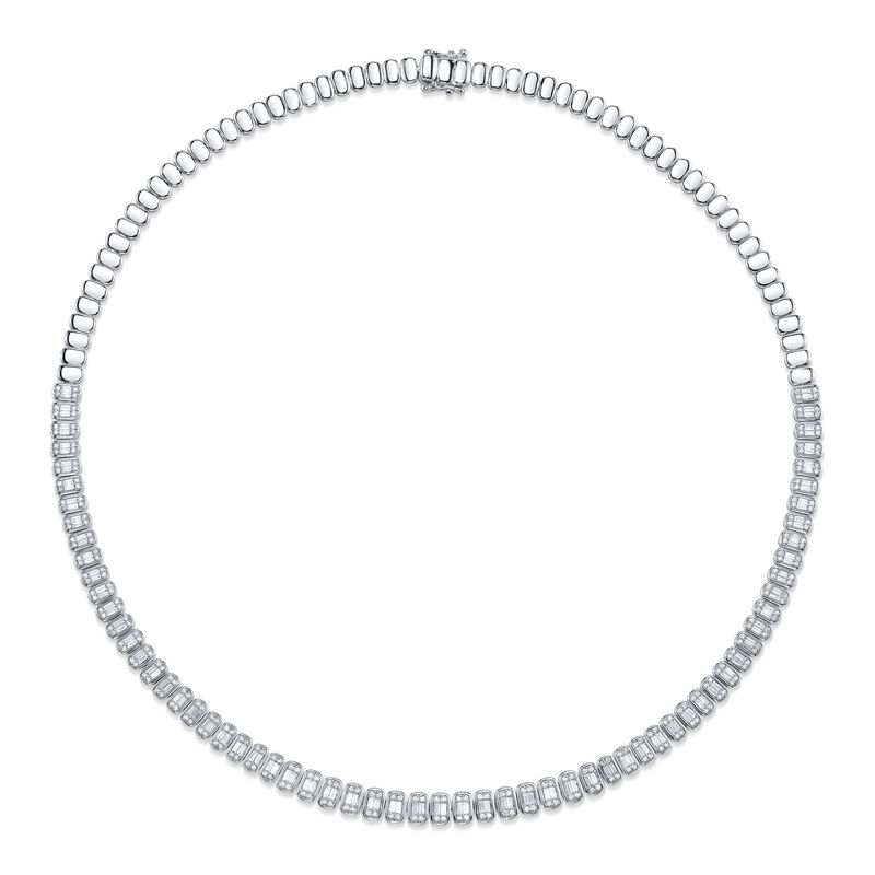 Shy Creation Diamond 3ctw. Baguette Tennis Necklace in 14k White Gold image number null