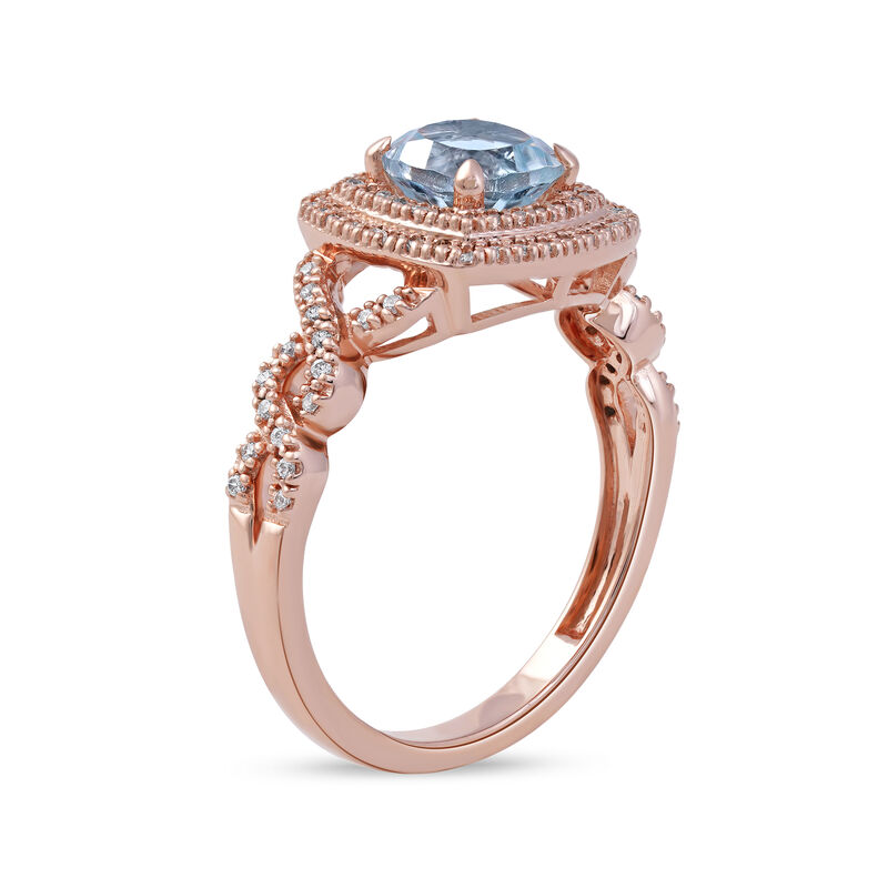 Aquamarine & Diamond Double Halo Ring in 10k Rose Gold image number null
