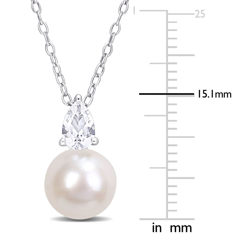 Created White Sapphire & Freshwater Cultured Pearl Necklace in Sterling Silver image number null