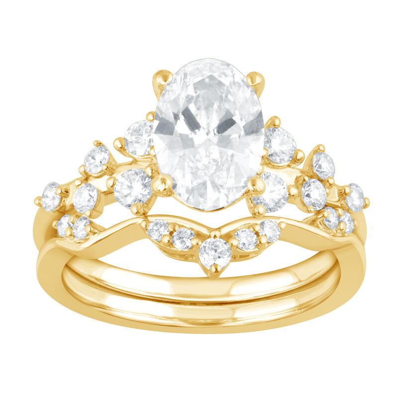 Oval Lab Grown Diamond 2ctw. Floral Bridal Set in 14k Yellow Gold image number null