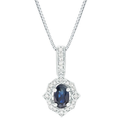 Oval Sapphire and Diamond Pendant in 10k White Gold