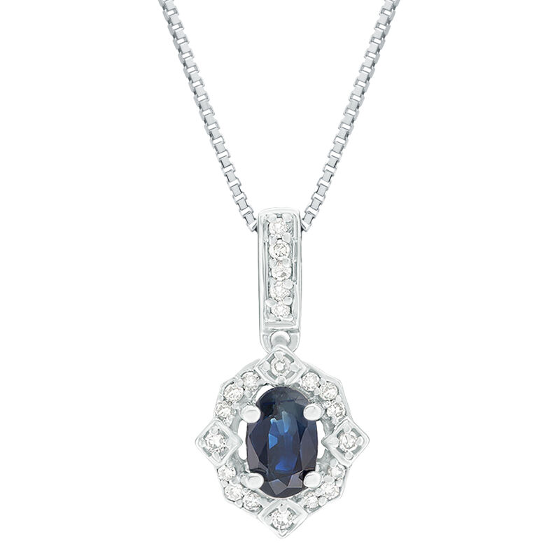Oval Sapphire and Diamond Pendant in 10k White Gold image number null