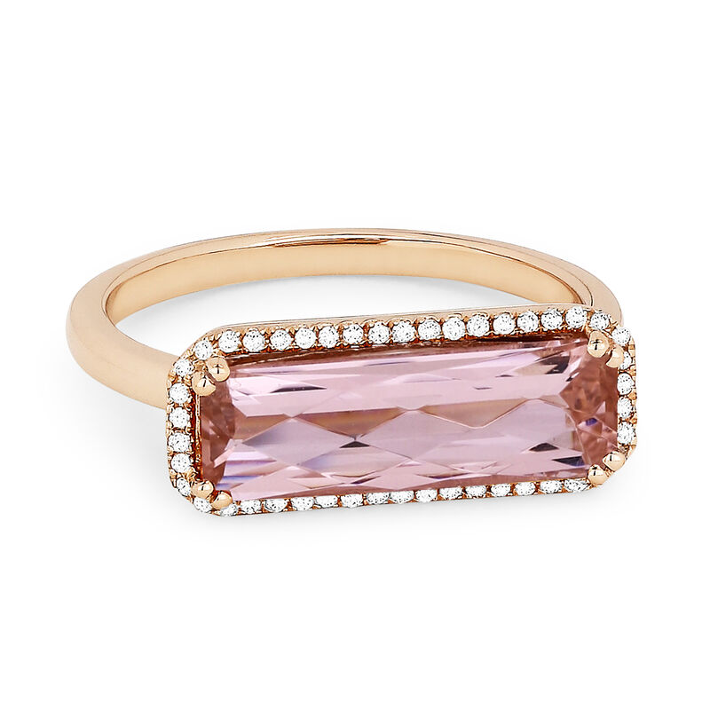 Tahiti Pink Sideway Created Emerald-Cut Spinel & Diamond Ring in 14k Rose Gold image number null