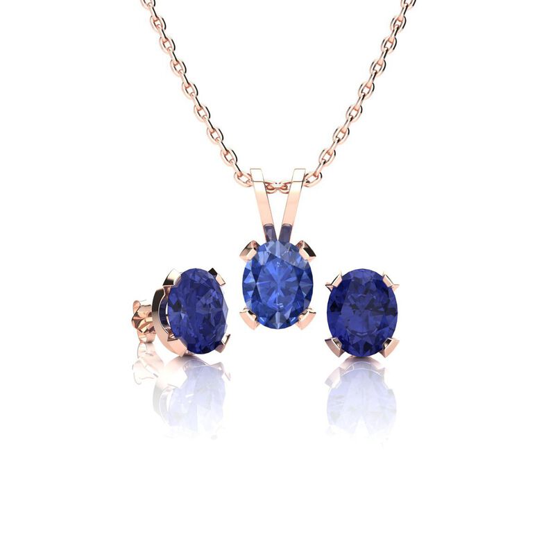 Oval-Cut Tanzanite Necklace & Earring Jewelry Set in 14k Rose Gold Plated Sterling Silver image number null