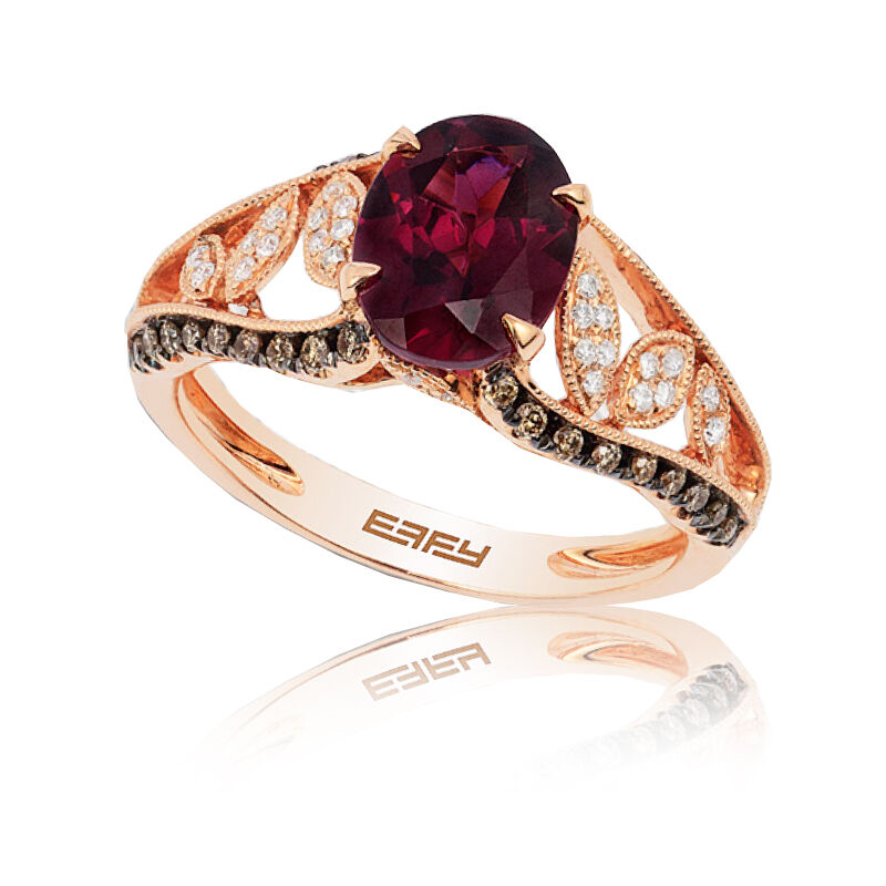 EFFY Oval Rhodium Garnet & Espresso Diamond Ring in 14k Rose Gold image number null