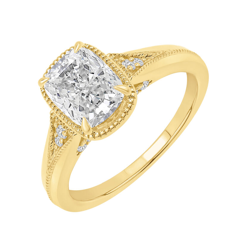 Elongated Cushion Lab Grown Diamond 2 1/5ctw. Beaded Bezel Engagement Ring in 14k Yellow Gold image number null