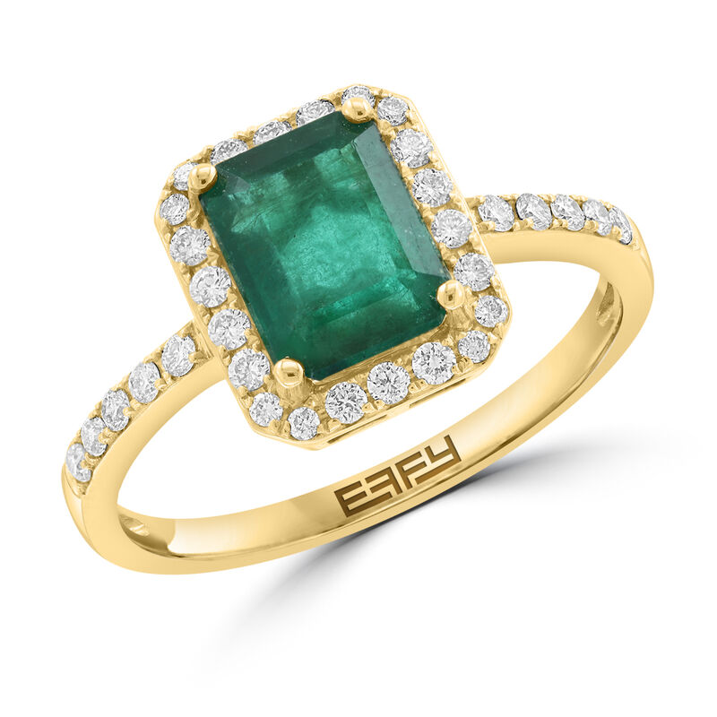 EFFY Emerald & Diamond Halo Ring in 14k Yellow Gold image number null