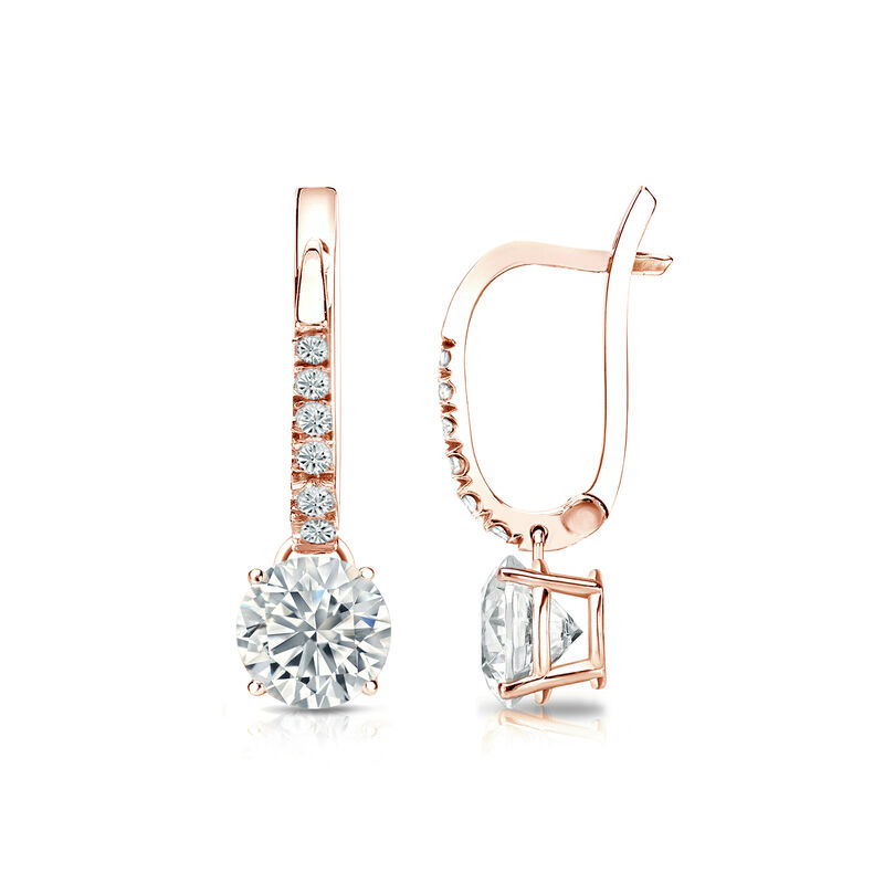 Diamond 4-Prong Round Drop Earrings 1ctw. In 14k Rose Gold I1 Clarity image number null