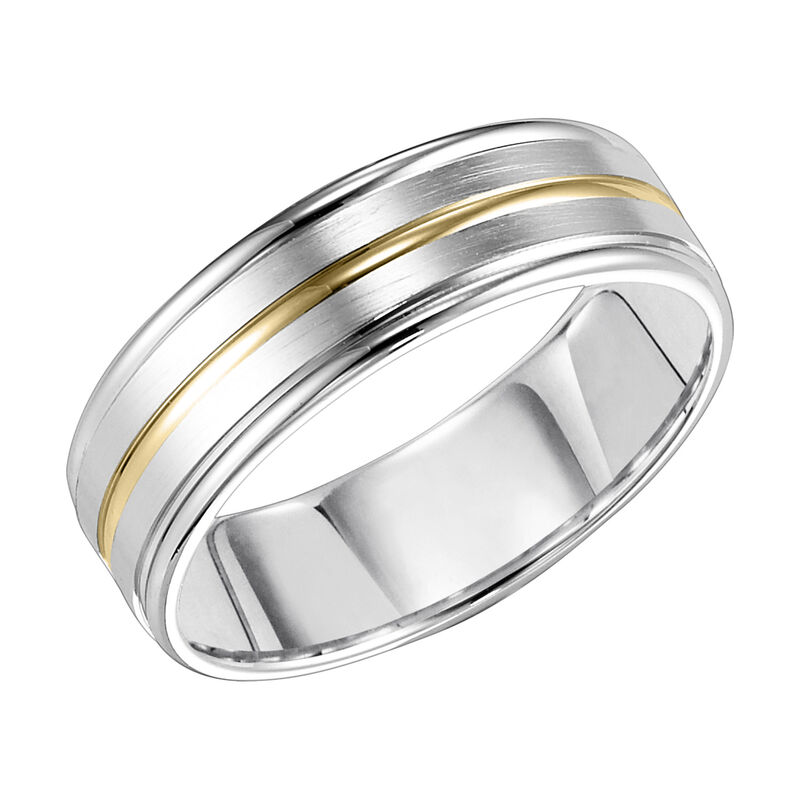 Men's Brushed Finish Detail Wedding Band in 14k Two-Tone Gold image number null