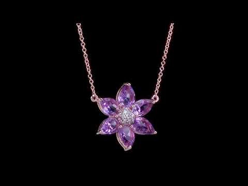 Amethyst & Diamond Floral Pendant in 10k Rose Gold image number null
