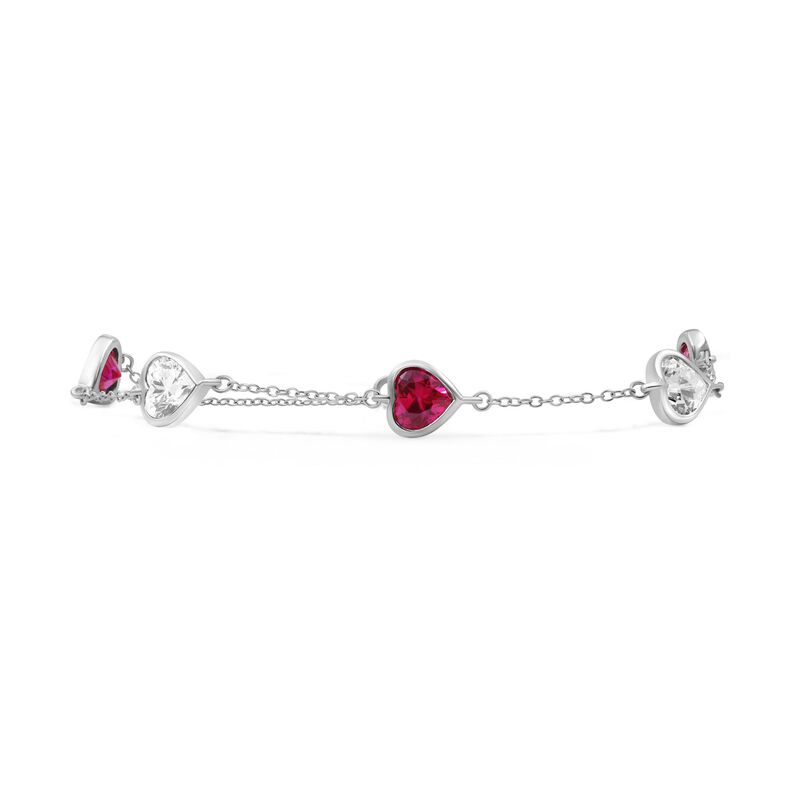 Heart Created Ruby & Created White Sapphire Bracelet in Sterling Silver image number null