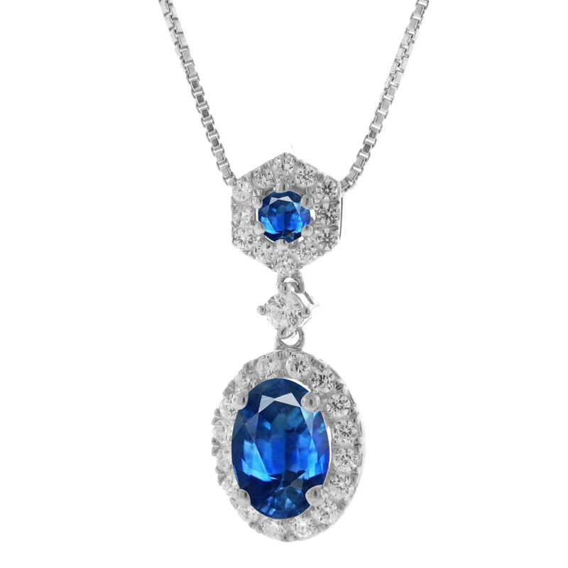 Oval Sapphire & Diamond Halo Pendant in 10k White Gold image number null