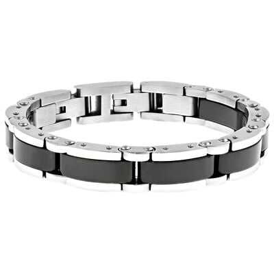 Men's Stainless Steel Black Ceramic Link Bracelet
