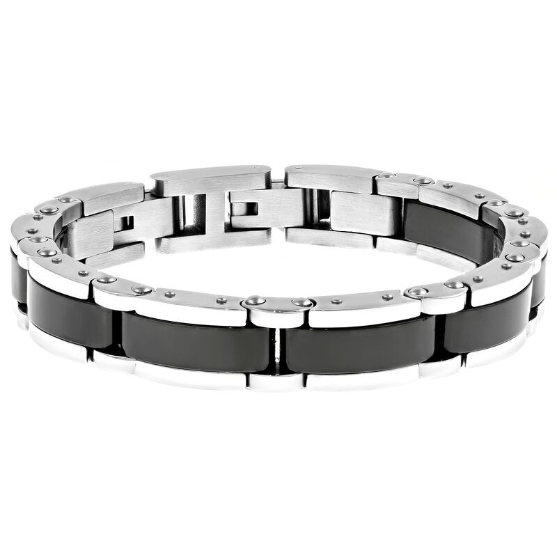 Men's Stainless Steel Black Ceramic Link Bracelet image number null