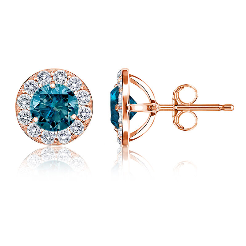 Blue 1ct. t.w. Diamond Halo Stud Earrings in 14k Rose Gold image number null