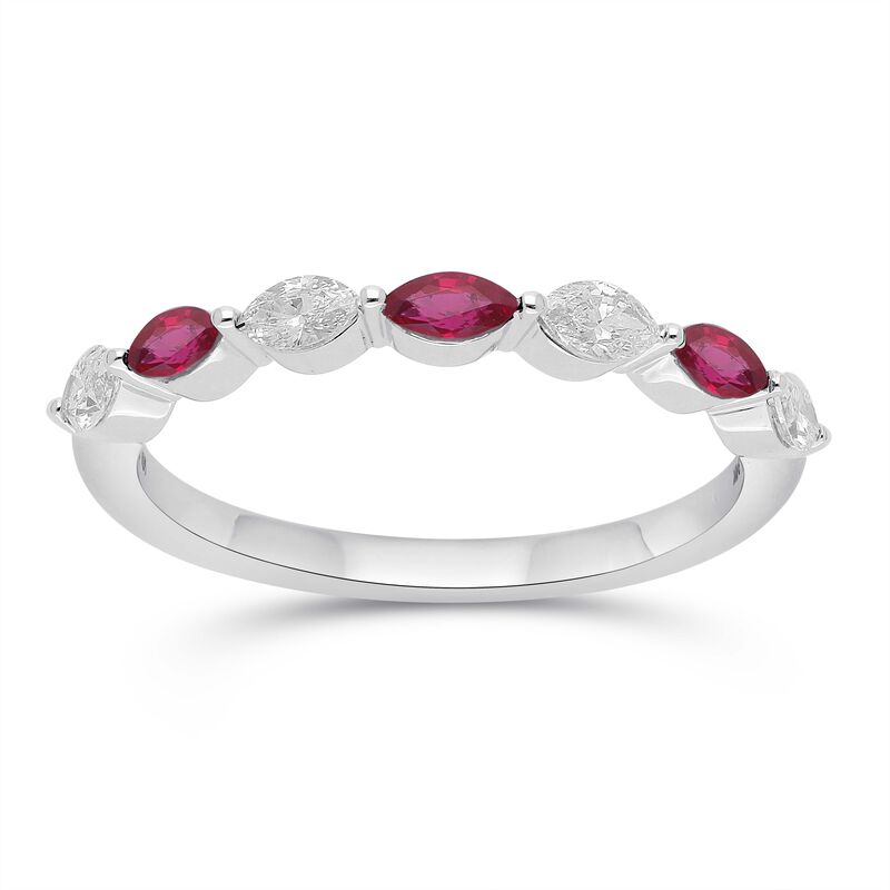 Marquise-Cut Created Ruby & Lab Grown Diamond East to West Band in 10k White Gold image number null