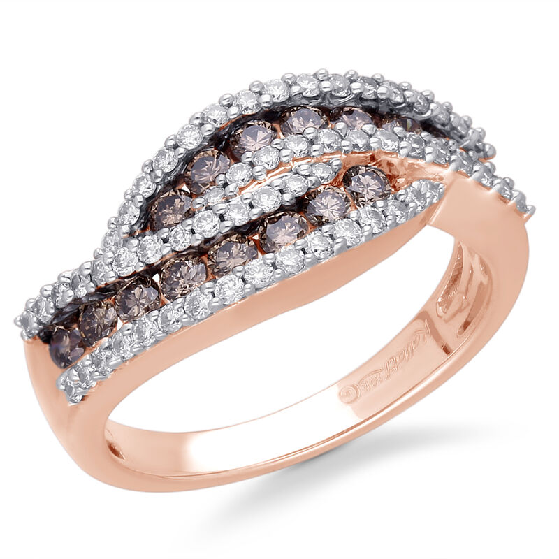 Ethereal Champagne & White Diamond Crossover Ring in 14k Rose Gold image number null
