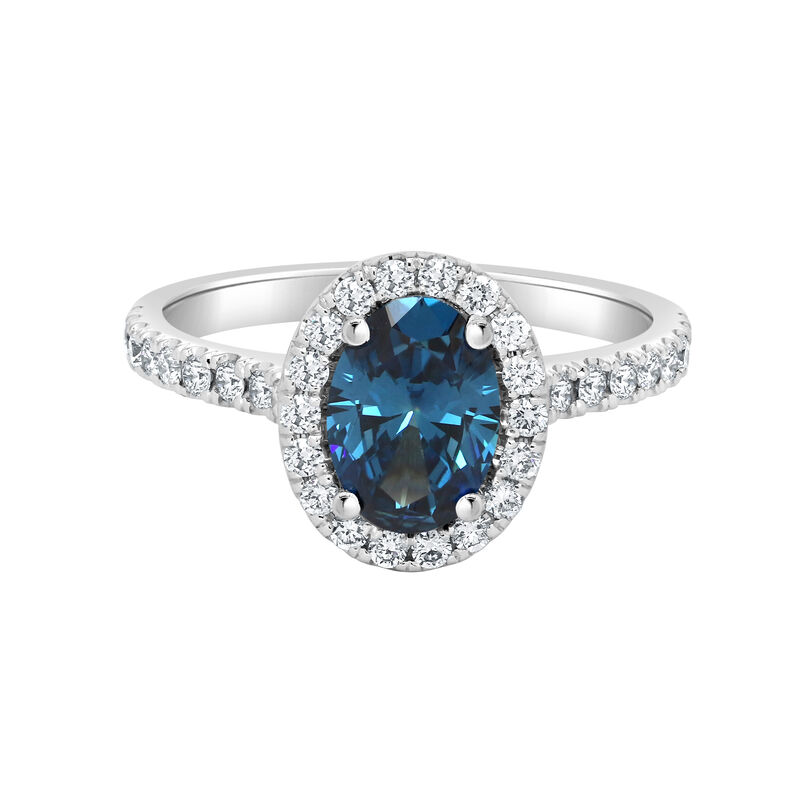 Oval-Cut Lab Grown 1 3/8ctw. Blue Diamond Halo Engagement Ring in 14k White Gold image number null